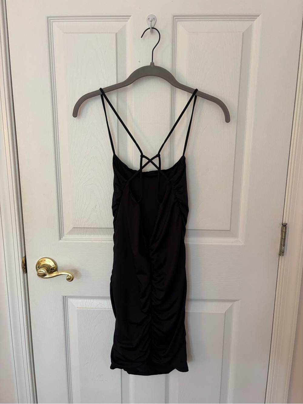Oh Polly Black Ruched Strappy Mini Dress
